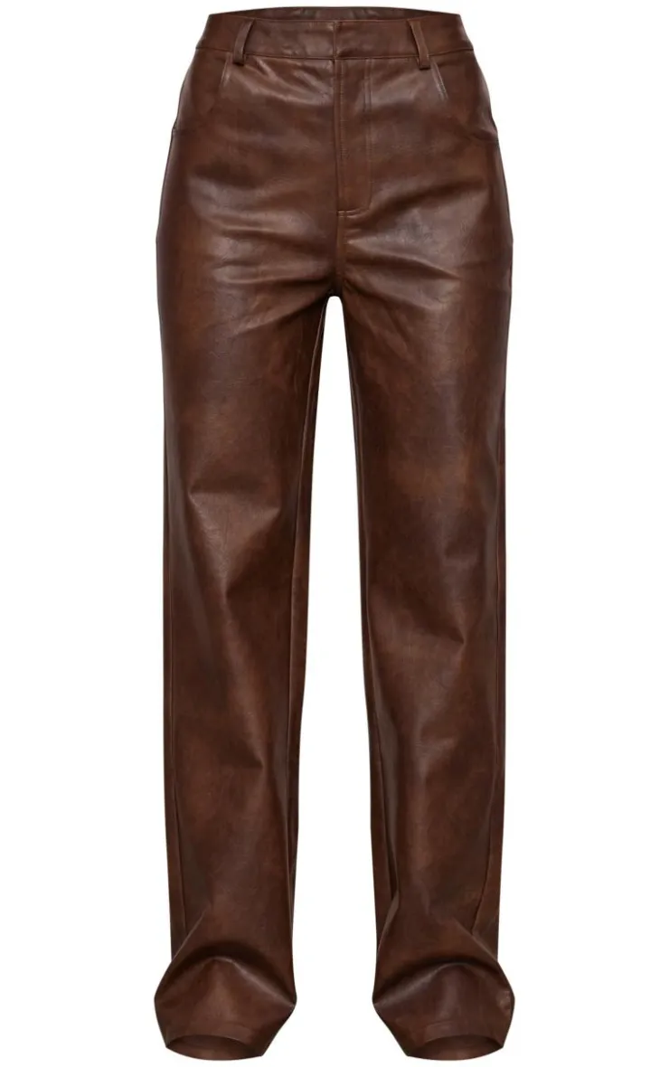 Washed Faux Leather Straight Leg Pants-PrettyLittleThing Clearance