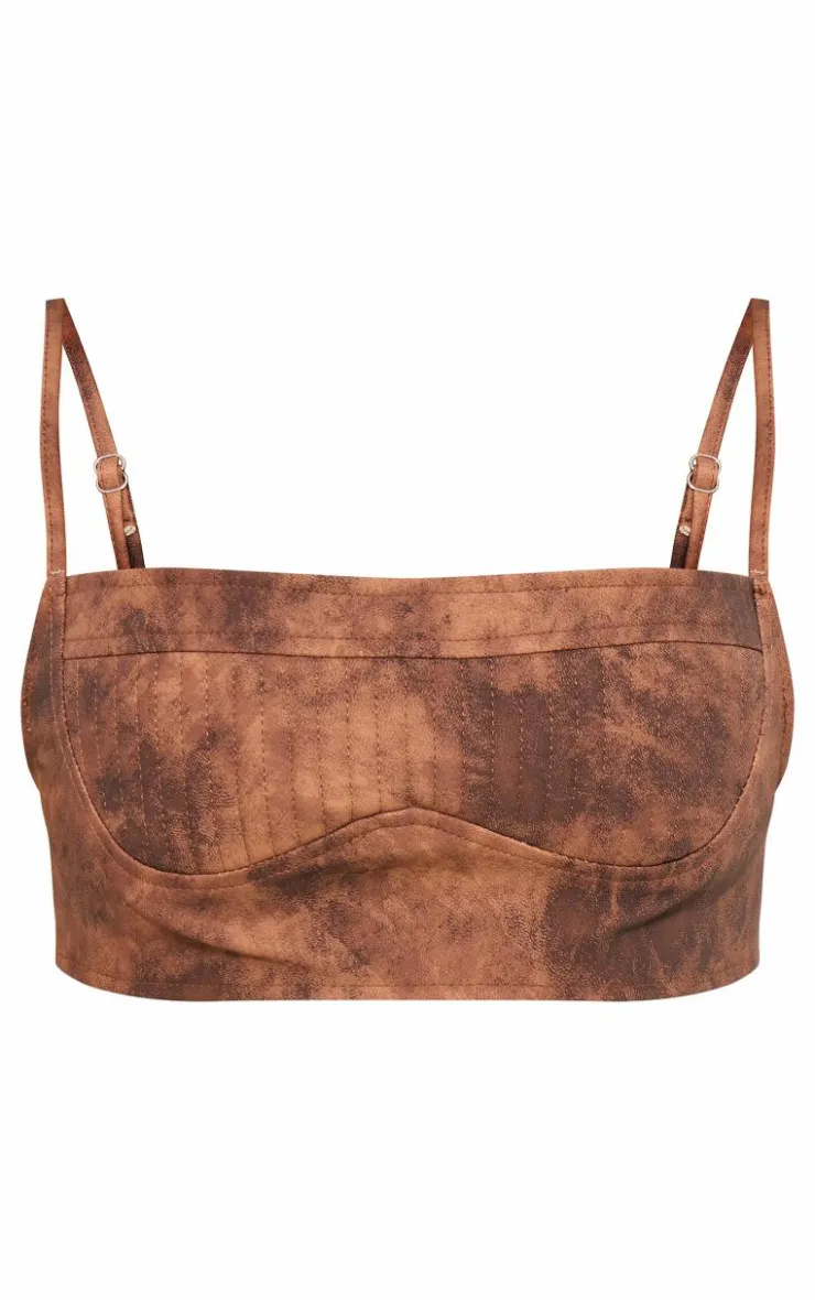 PrettyLittleThing Bralets*Washed Faux Leather Pleated Bralet