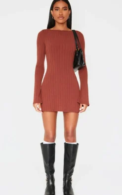 Wide Rib Flared Sleeve Shift Dress-PrettyLittleThing Clearance