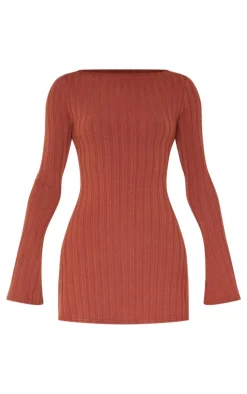 Wide Rib Flared Sleeve Shift Dress-PrettyLittleThing Clearance