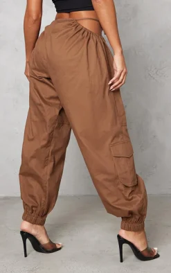 Chocolate Woven Cut Out Cargo Joggers