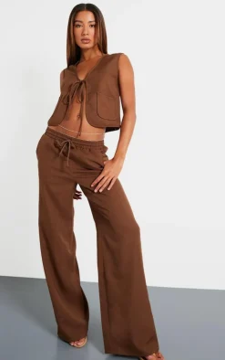 Outlet PrettyLittleThing Chocolate Woven Mid Rise Wide Leg Pants Chocolate.