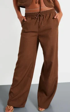 Outlet PrettyLittleThing Chocolate Woven Mid Rise Wide Leg Pants Chocolate.
