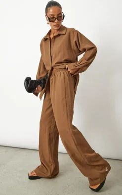 Best PrettyLittleThing Woven Oversized Wide Leg Pants Chocolate