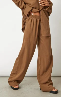 Best PrettyLittleThing Woven Oversized Wide Leg Pants Chocolate
