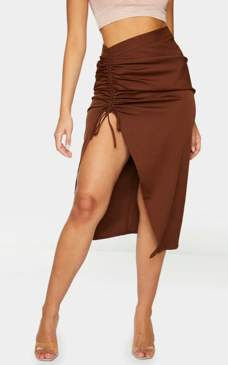 Woven Ruched Detail Midi Skirt-PrettyLittleThing Outlet