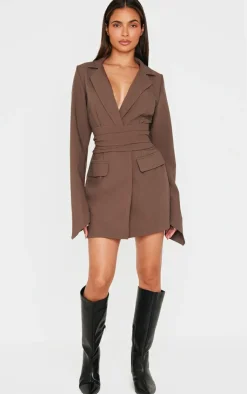 Woven Wrap Belted Blazer Dress-PrettyLittleThing Outlet