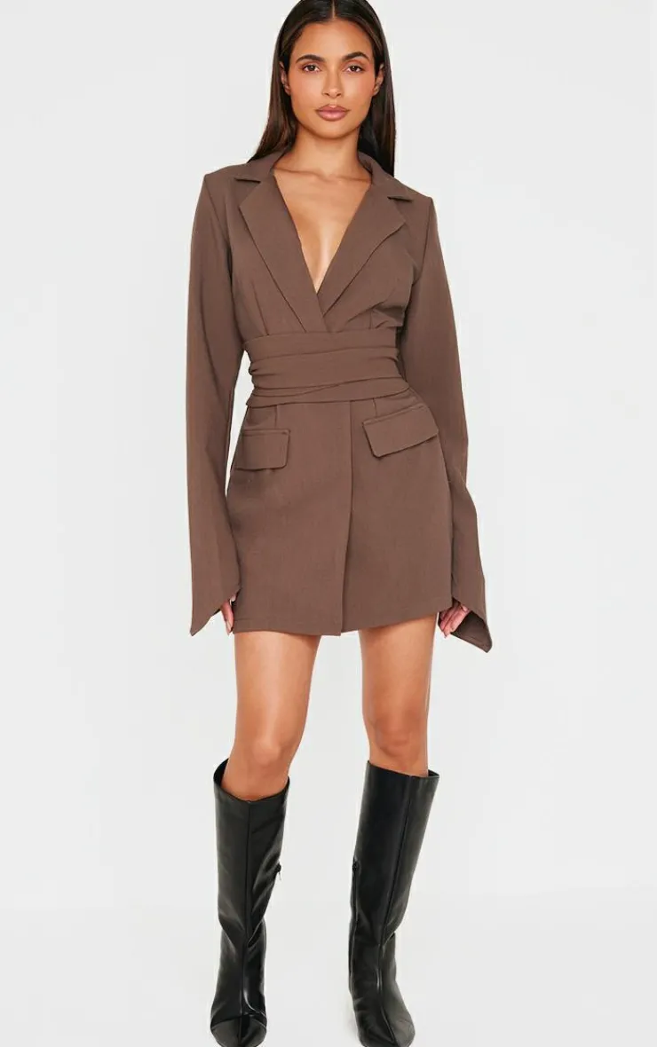 Woven Wrap Belted Blazer Dress-PrettyLittleThing Outlet