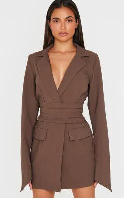 Woven Wrap Belted Blazer Dress-PrettyLittleThing Outlet