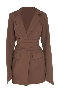 Woven Wrap Belted Blazer Dress-PrettyLittleThing Outlet