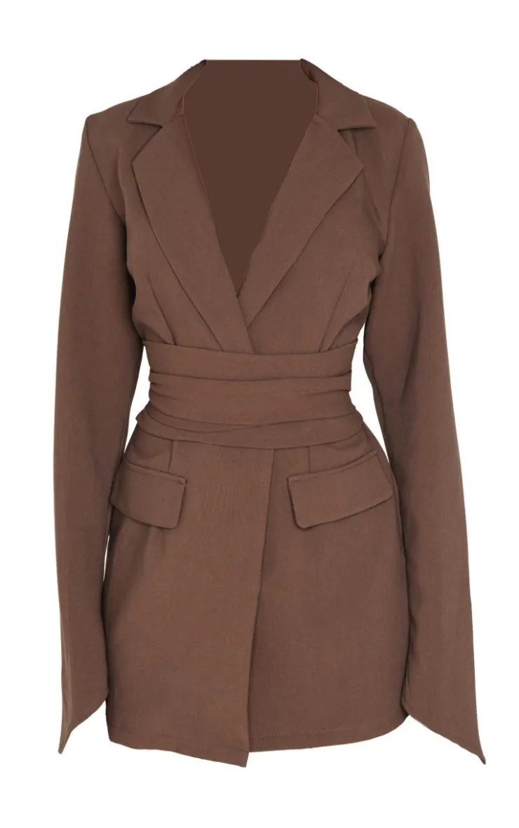 Woven Wrap Belted Blazer Dress-PrettyLittleThing Outlet