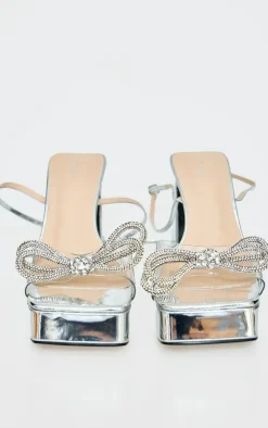 PrettyLittleThing Wide Fit Sandals*Wide Fit Diamante Bow Strap Platform High Heeled Sandals