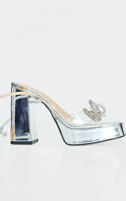 PrettyLittleThing Wide Fit Sandals*Wide Fit Diamante Bow Strap Platform High Heeled Sandals