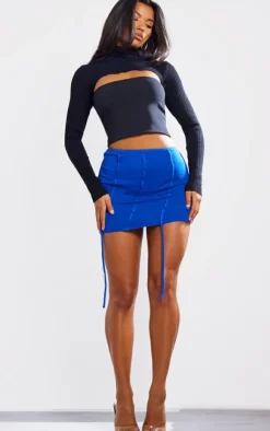 Outlet PrettyLittleThing Binding Detail Knitted Mini Skirt Cobalt