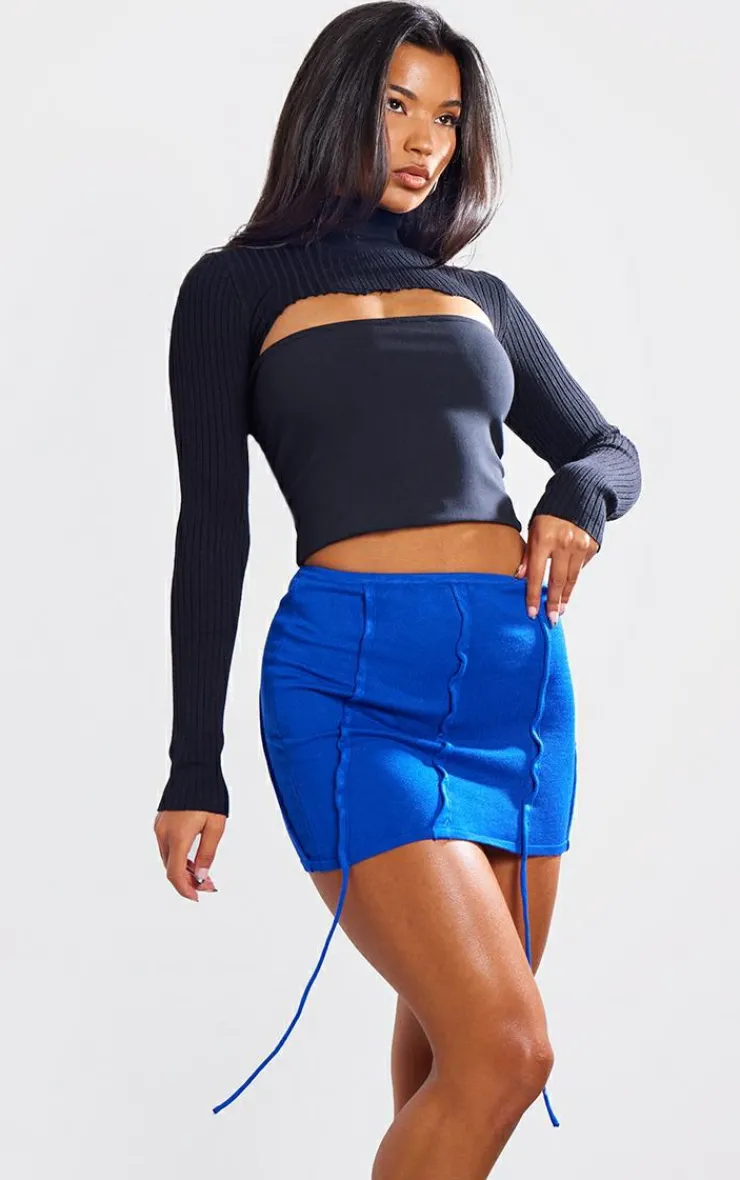 Outlet PrettyLittleThing Binding Detail Knitted Mini Skirt Cobalt