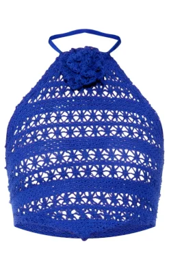 Cobalt Crochet Flower Detail Halterneck Beach Top