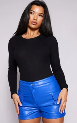 Cobalt Faux Leather Mini Shorts