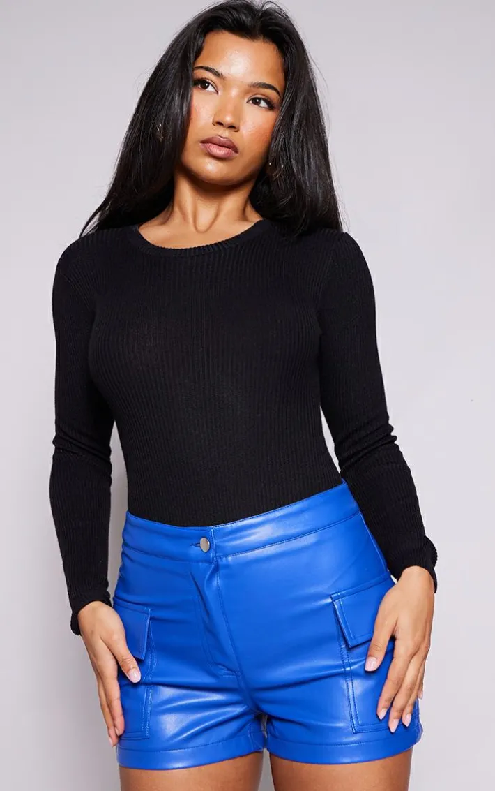 Cobalt Faux Leather Mini Shorts
