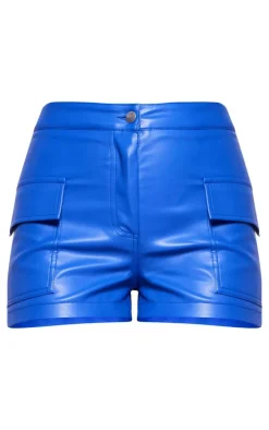 Cobalt Faux Leather Mini Shorts