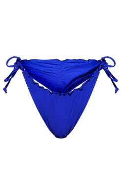 Cobalt Frill Edge Ruched Back Bikini Bottoms