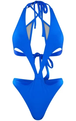 Cobalt Mesh Underlay Halterneck Swimsuit