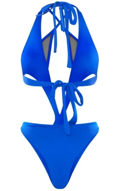 Cobalt Mesh Underlay Halterneck Swimsuit
