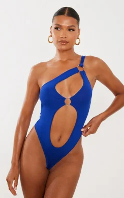 Best PrettyLittleThing Ring Cut Out Knit Bodysuit Cobalt