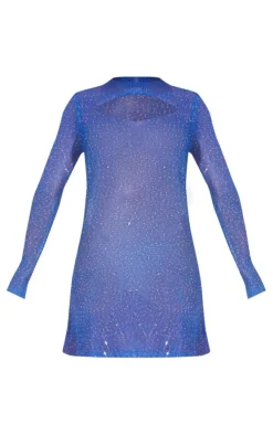 Sequin Knitted Cowl Neck Mini Dress-PrettyLittleThing Online