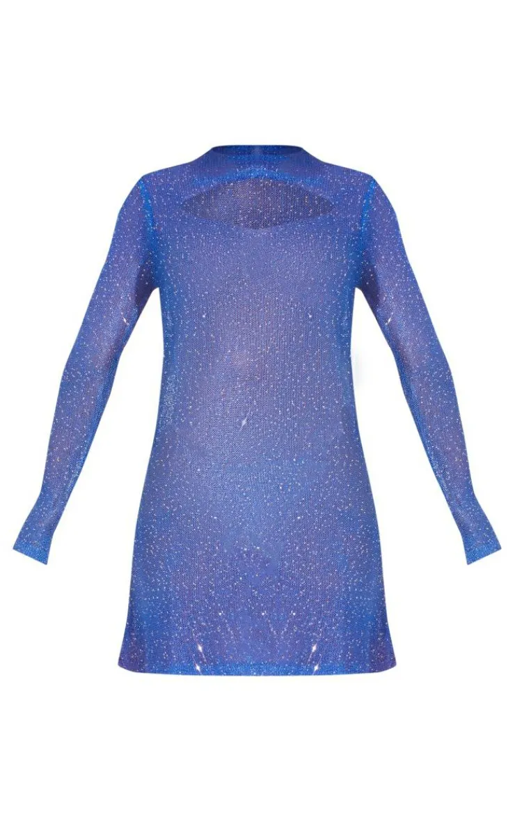 Sequin Knitted Cowl Neck Mini Dress-PrettyLittleThing Online