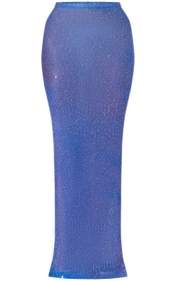 Discount PrettyLittleThing Sequin Knitted Maxi Skirt Cobalt