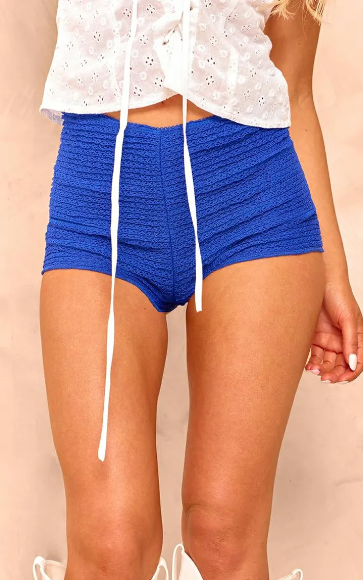 Cobalt Textured Low Rise Hot Pants