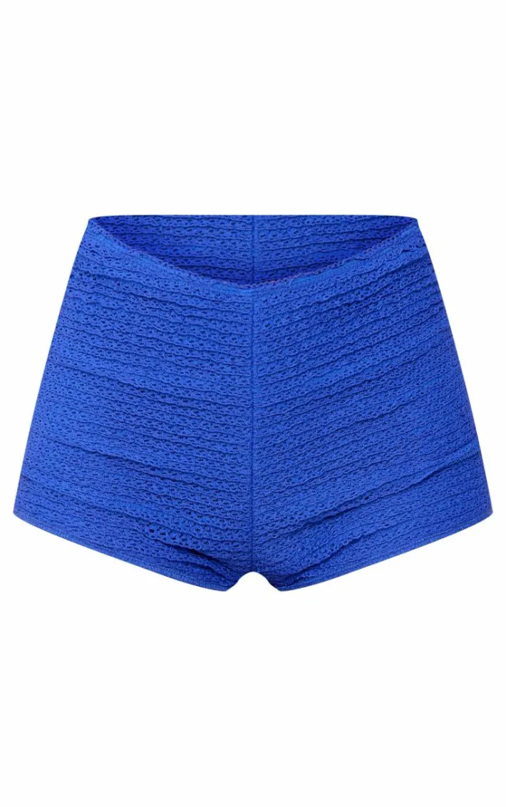 Cobalt Textured Low Rise Hot Pants