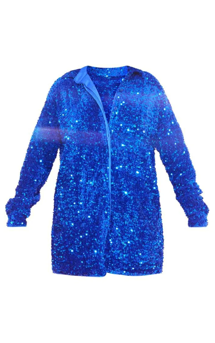 Velvet Sequin Oversized Shirt Dress-PrettyLittleThing Best