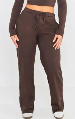 PrettyLittleThing Cotton Jersey Wide Leg Pants Coffee