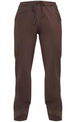 PrettyLittleThing Cotton Jersey Wide Leg Pants Coffee