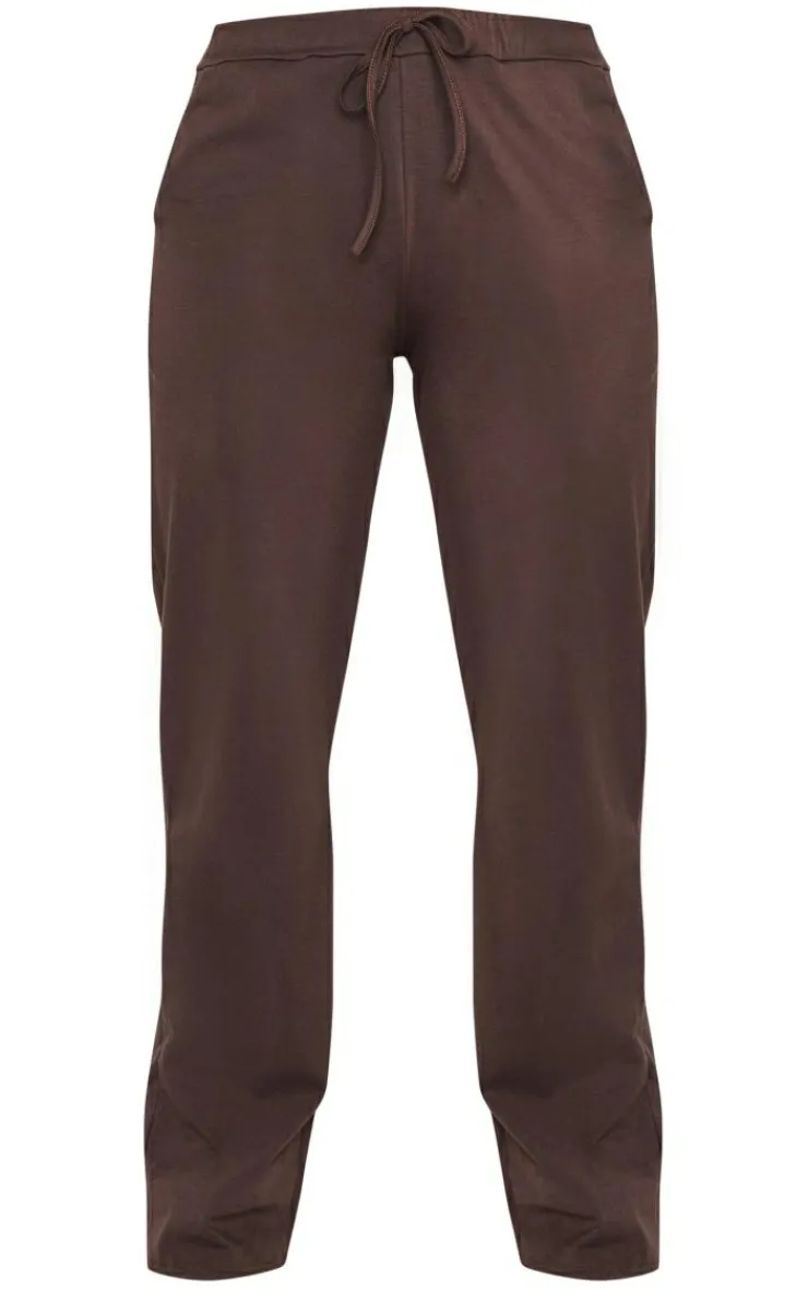 PrettyLittleThing Cotton Jersey Wide Leg Pants Coffee