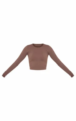 Online PrettyLittleThing Snatched Sculpt Long Sleeve Crop Top Coffee