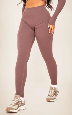 Online PrettyLittleThing Structured Snatched Rib Leggings Coffee