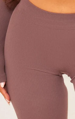 Online PrettyLittleThing Structured Snatched Rib Leggings Coffee