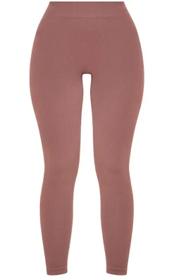 Online PrettyLittleThing Structured Snatched Rib Leggings Coffee