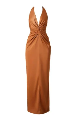 Bridesmaid Satin Twist Plunge Halterneck Maxi Dress-PrettyLittleThing New