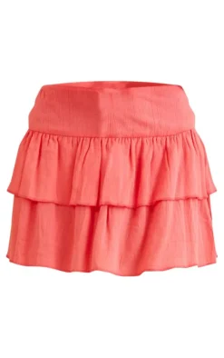 Outlet PrettyLittleThing Cheesecloth Tiered Floaty Micro Mini Skirt Coral