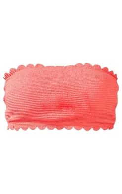 Coral Crinkle Scallop Edge Bandeau Bikini Top