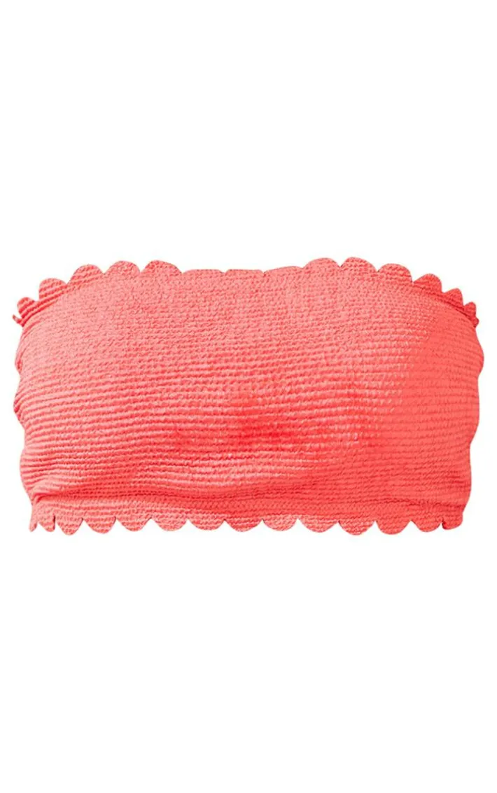 Coral Crinkle Scallop Edge Bandeau Bikini Top