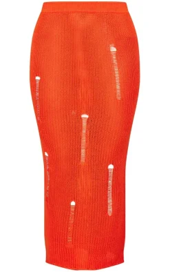 New PrettyLittleThing Distressed Knit Button Front Cardigan Coral
