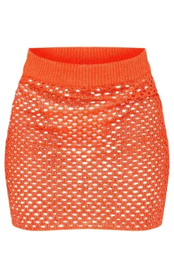 Outlet PrettyLittleThing Open Crochet Glitter Mini Skirt Coral