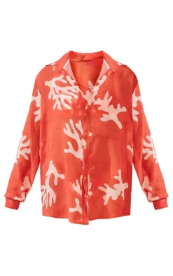Coral Print Chiffon Oversized Beach Shirt