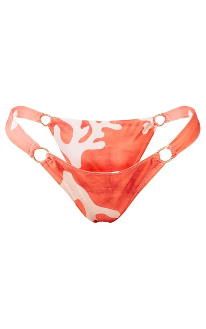 Coral Print O Ring Bikini Bottoms