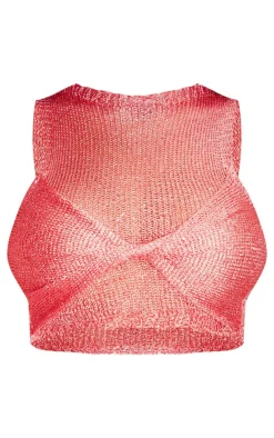 Outlet PrettyLittleThing Sequin Knit Double Layer Top Coral