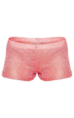Online PrettyLittleThing Sequin Knit Mini Hot Pants Coral